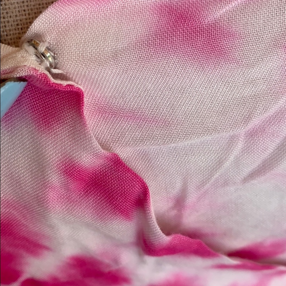 ❌DONATED❌Fuchsia Pink Tie Dye V-neck Lined Tie Shoulders Midi Dress - Picture 6 of 11